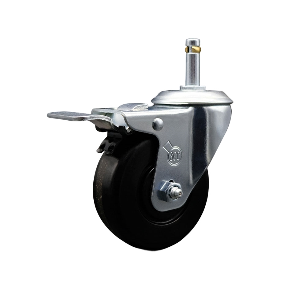 Phenolic Swivel Grip Ring Stem Caster w/Roller Bearing - 4" x 1.25" Black Wheel and 7/16" Stem & Total Locking Brake - 300 lbs Capacity/Caster - Service Caster Brand — photo 1