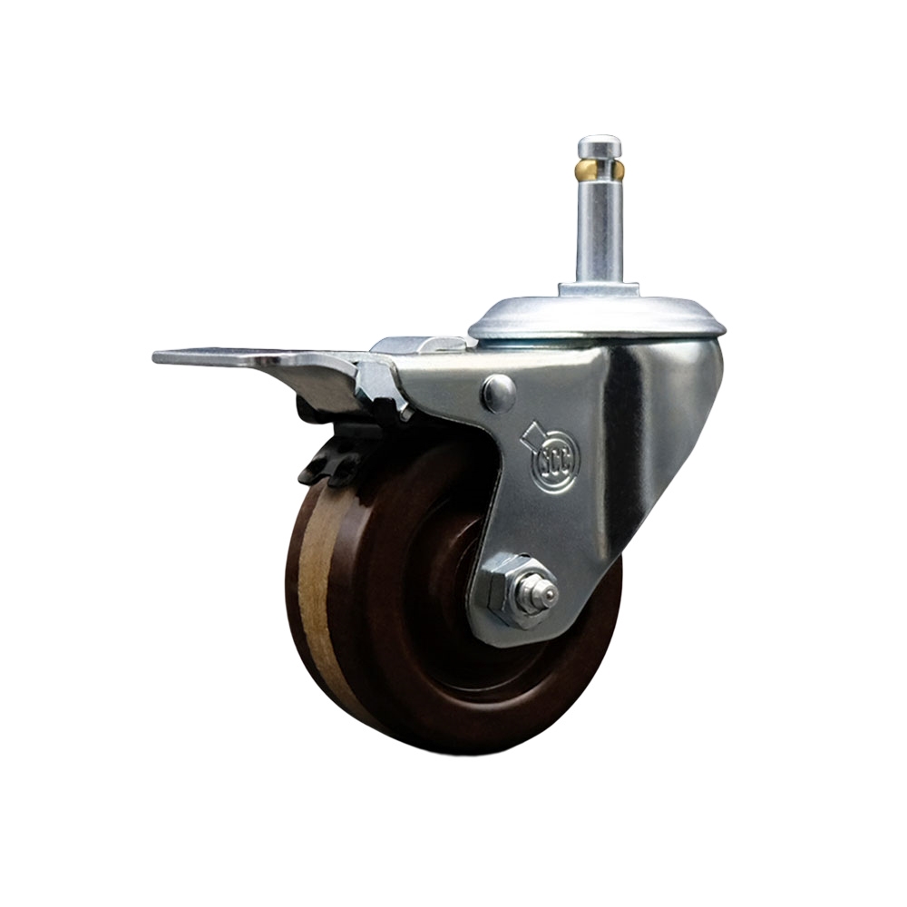 High Temperature Phenolic Swivel Grip Ring Stem Caster - 4" x 1.25" Brown Wheel and 7/16" Stem & Total Locking Brake - 300 lbs Capacity/Caster - Service Caster Brand — photo 1