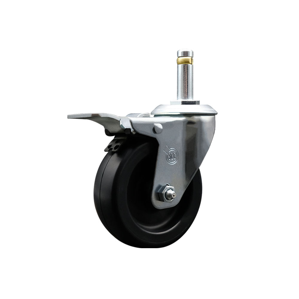 Polyolefin Swivel Grip Ring Stem Caster Wheel with 4 Inch Black Wheel and 7/16" Stem and Total Lock Brake - 350 lbs. Capacity/Caster - Service Caster Brand — photo 1
