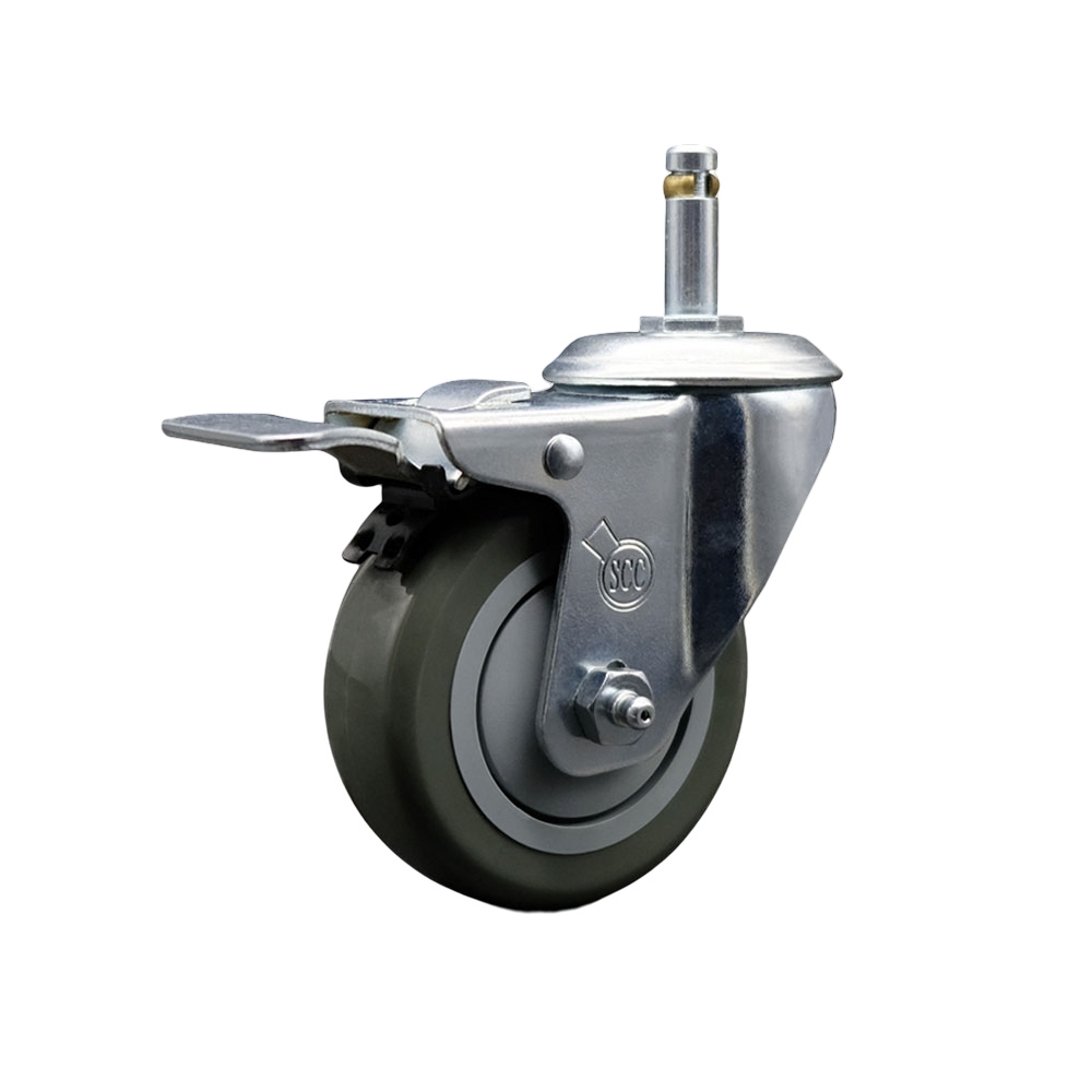 Service Caster Brand Replacement for Colson Caster 2.04251.95 MTG7 BRK5 - Polyurethane Swivel Grip Ring Stem Caster with 4" Gray Wheel and .845" Stem & Total Locking Brake - 350 lbs Capacity/Caster — photo 1