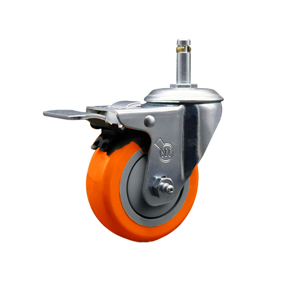 Service Caster Brand Replacement for Colson Caster 2.04251.95 MTG7 BRK5 - Polyurethane Swivel Grip Ring Stem Caster with 4" Orange Wheel and .845" Stem & Total Locking Brake - 350 lbs Capacity/Caster — photo 1