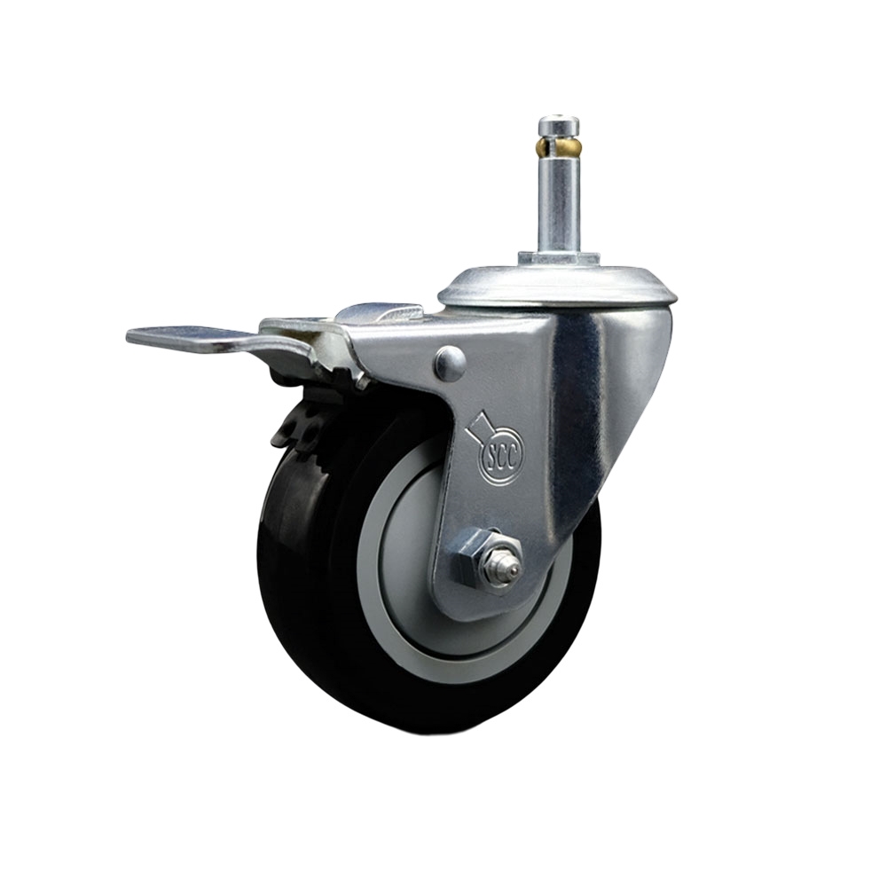 Polyurethane Swivel Grip Ring Stem Caster w/4" x 1.25"  Black Wheel and 7/16" Stem & Total Locking Brake - 350 lbs Capacity/Caster - Service Caster Brand — photo 1