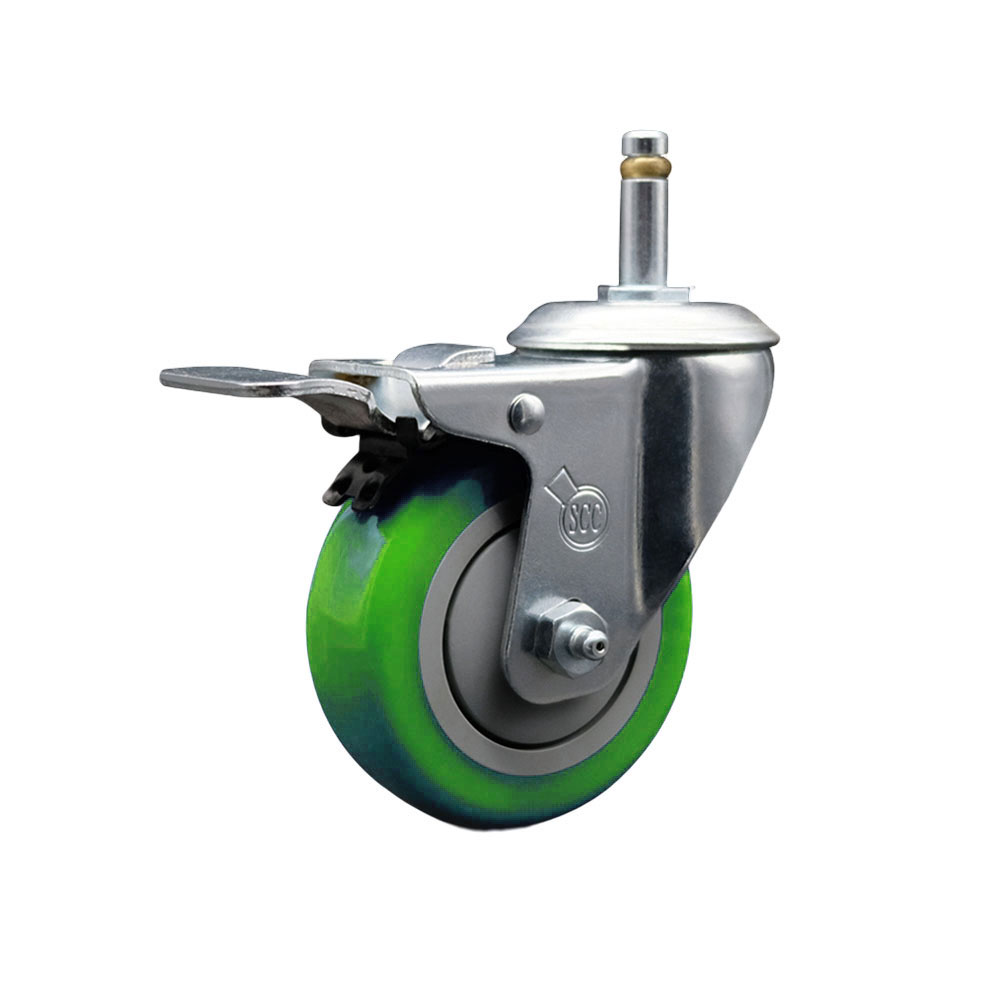 Service Caster Brand Replacement for Colson Caster 2.04251.95 MTG2 BRK5 - Polyurethane Swivel Grip Ring Stem Caster with 4" Green Wheel and 7/16" Stem & Total Locking Brake - 350 lbs Capacity/Caster — photo 1