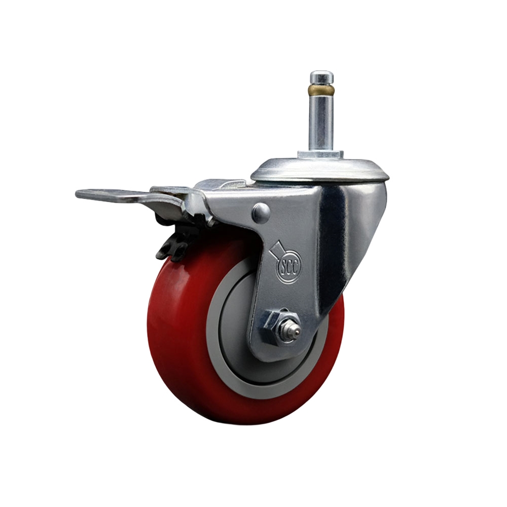Service Caster Brand Replacement for Colson Caster 2.04251.95 MTG2 BRK5 - Polyurethane Swivel Grip Ring Stem Caster with 4" Red Wheel and 7/16" Stem & Total Locking Brake - 350 lbs Capacity/Caster — photo 1