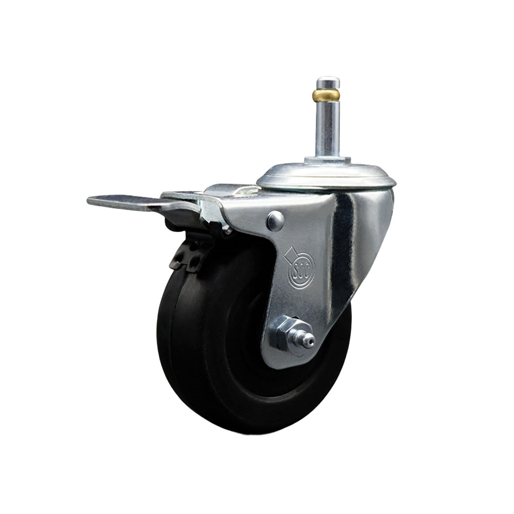 Soft Rubber Swivel Grip Ring Stem Caster w/4" x 1.25" Black Wheel and 7/16" Stem & Total Locking Brake - 200 lbs Capacity/Caster - Service Caster Brand — photo 1