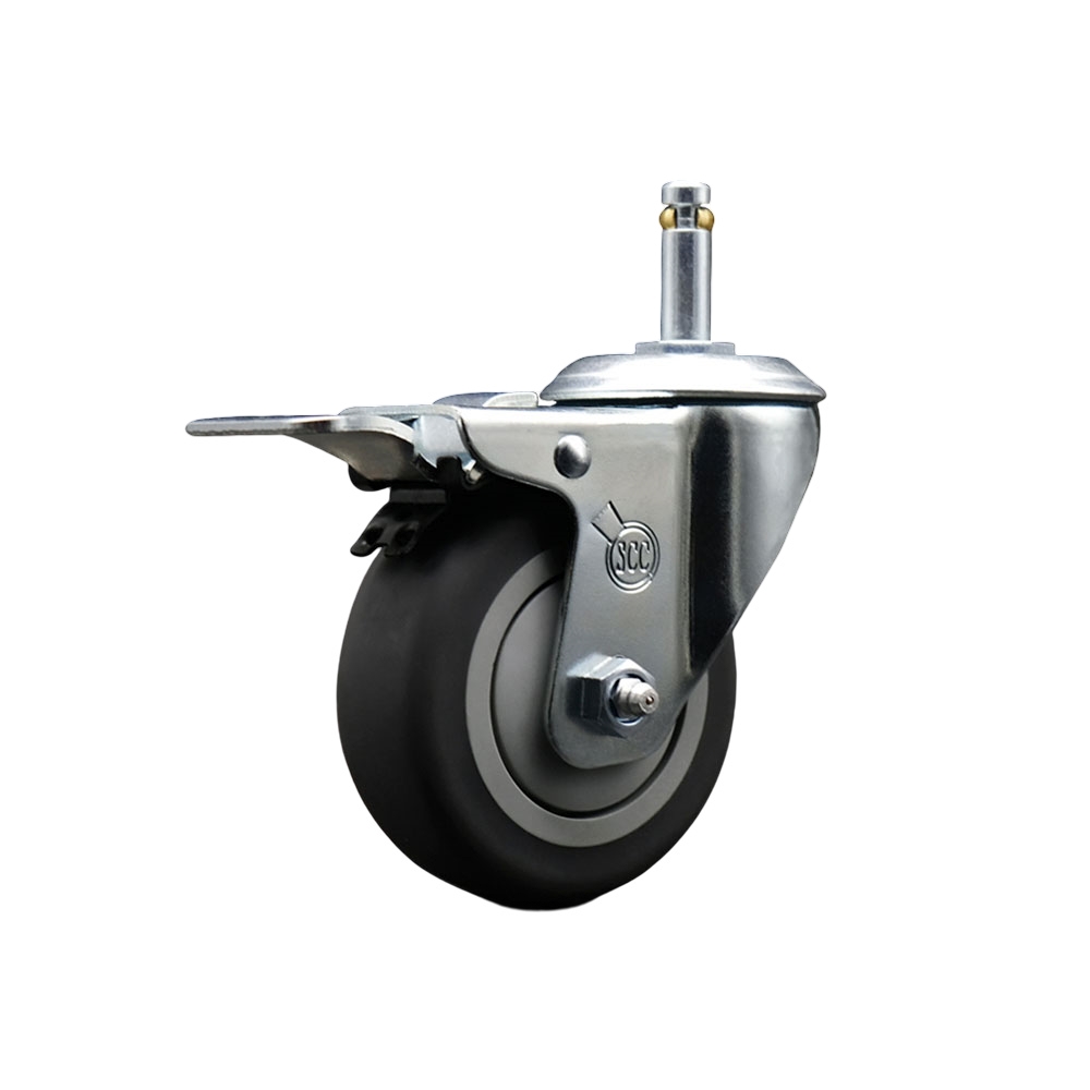 Thermoplastic Rubber Swivel Grip Ring Stem Caster - 4" x 1.25" Gray Wheel and 7/16" Stem & Total Locking Brake - 250 lbs Capacity/Caster - Service Caster Brand — photo 1
