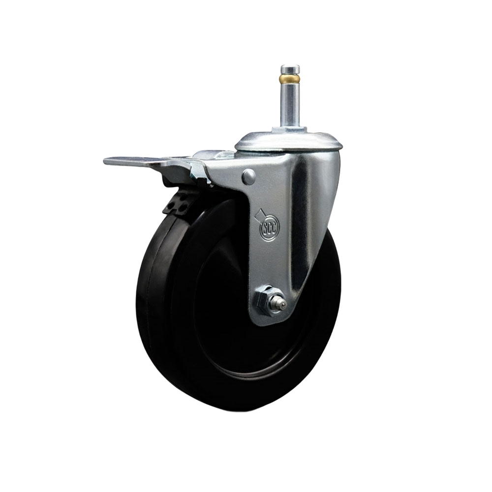 Hard Rubber Swivel Grip Ring Stem Caster w/5" x 1.25" Black Wheel and 7/16" Stem & Total Locking Brake - 300 lbs Capacity/Caster - Service Caster Brand — photo 1
