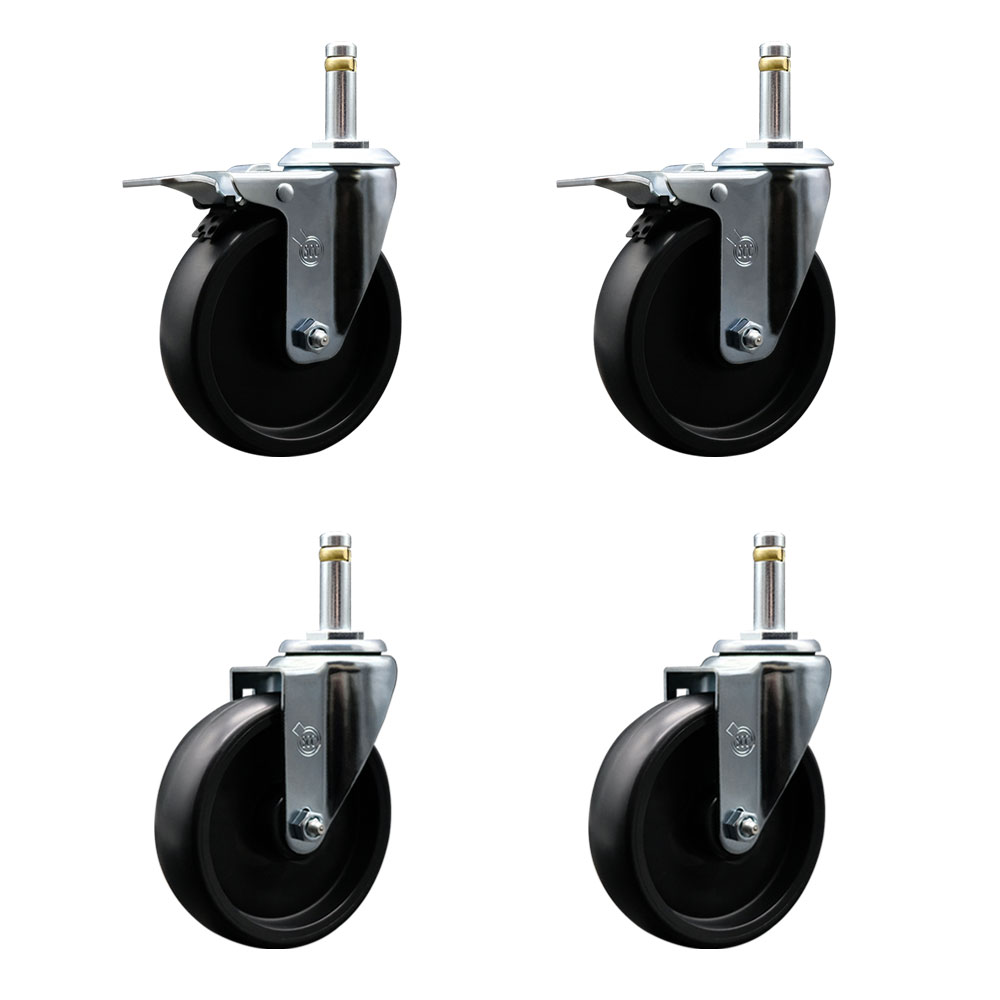 Service Caster Brand Replacement Set for Milwaukee Packout Dolly Casters - Swivel Grip Ring Stem Casters with 5 Inch Polyolefin Wheels and 7/16" Stems - Includes 2 with Total Locking Brakes — photo 1