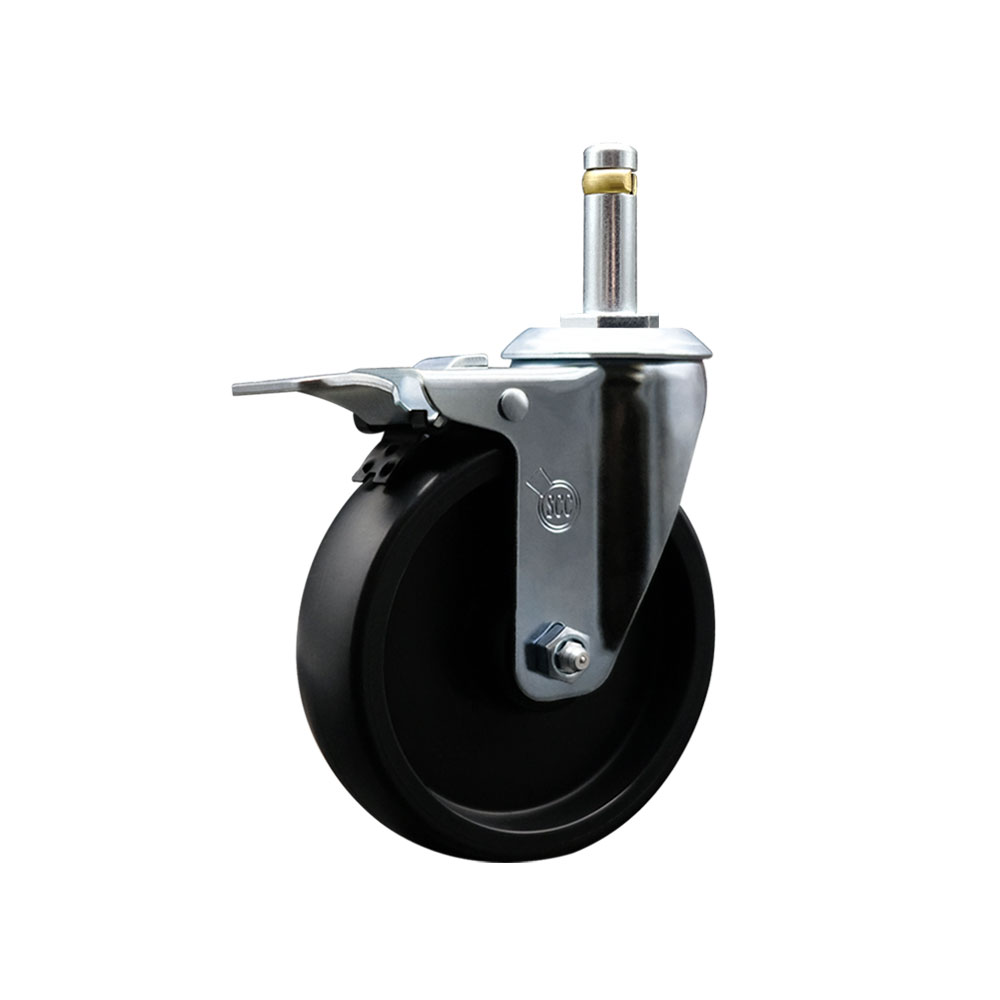 Polyolefin Swivel Grip Ring Stem Caster Wheel with 5 Inch Black Wheel and 7/16" Stem and Total Lock Brake - 350 lbs. Capacity/Caster - Service Caster Brand — photo 1