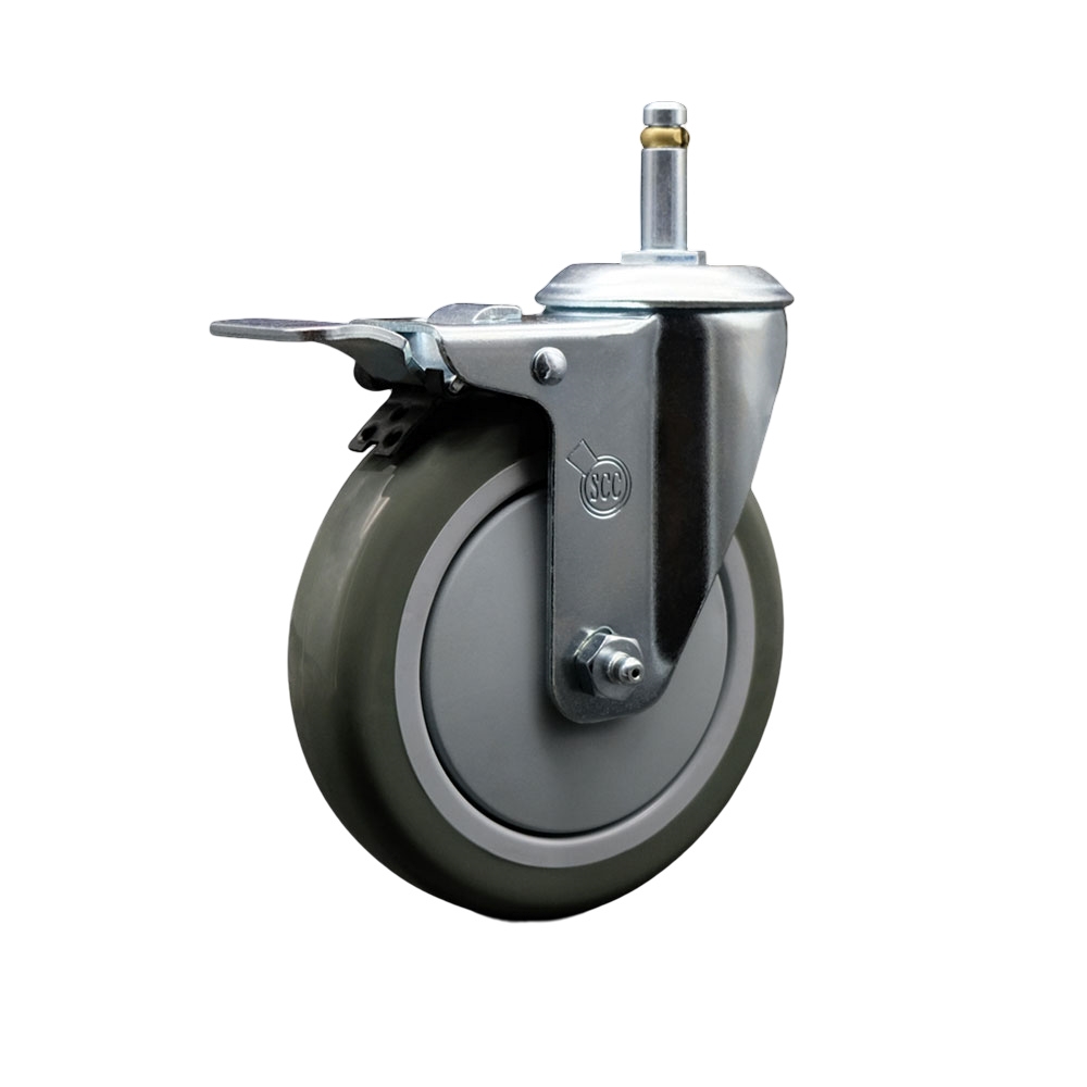 Polyurethane Swivel Grip Ring Stem Caster w/5" x 1.25"  Gray Wheel and 7/16" Stem & Total Locking Brake - 350 lbs Capacity/Caster - Service Caster Brand — photo 1