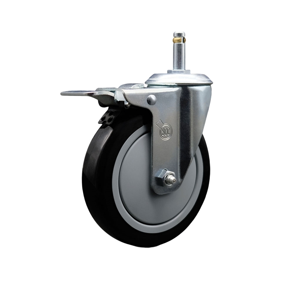 Polyurethane Swivel Grip Ring Stem Caster w/5" x 1.25"  Black Wheel and 7/16" Stem & Total Locking Brake - 350 lbs Capacity/Caster - Service Caster Brand — photo 1