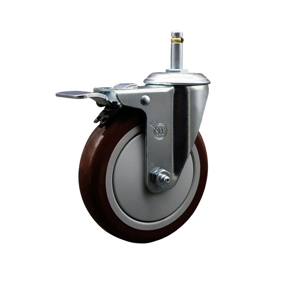 4615PCB 5PCB Metro 5 Inch Swivel Caster with Brake-Fits Metro Models Super Erecta Mobile Shelving Posts, Carts, and Shelving Units-Light Duty Replacement-Maroon Polyurethane Wheel-Service Caster Brand — photo 1