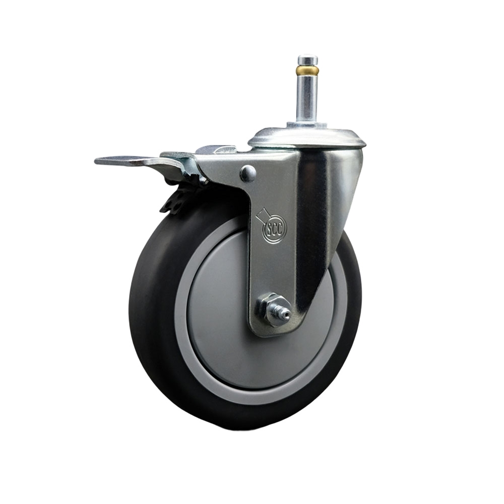 Thermoplastic Rubber Swivel Grip Ring Stem Caster - 5" x 1.25" Gray Wheel and 7/16" Stem & Total Locking Brake - 300 lbs Capacity/Caster - Service Caster Brand — photo 1