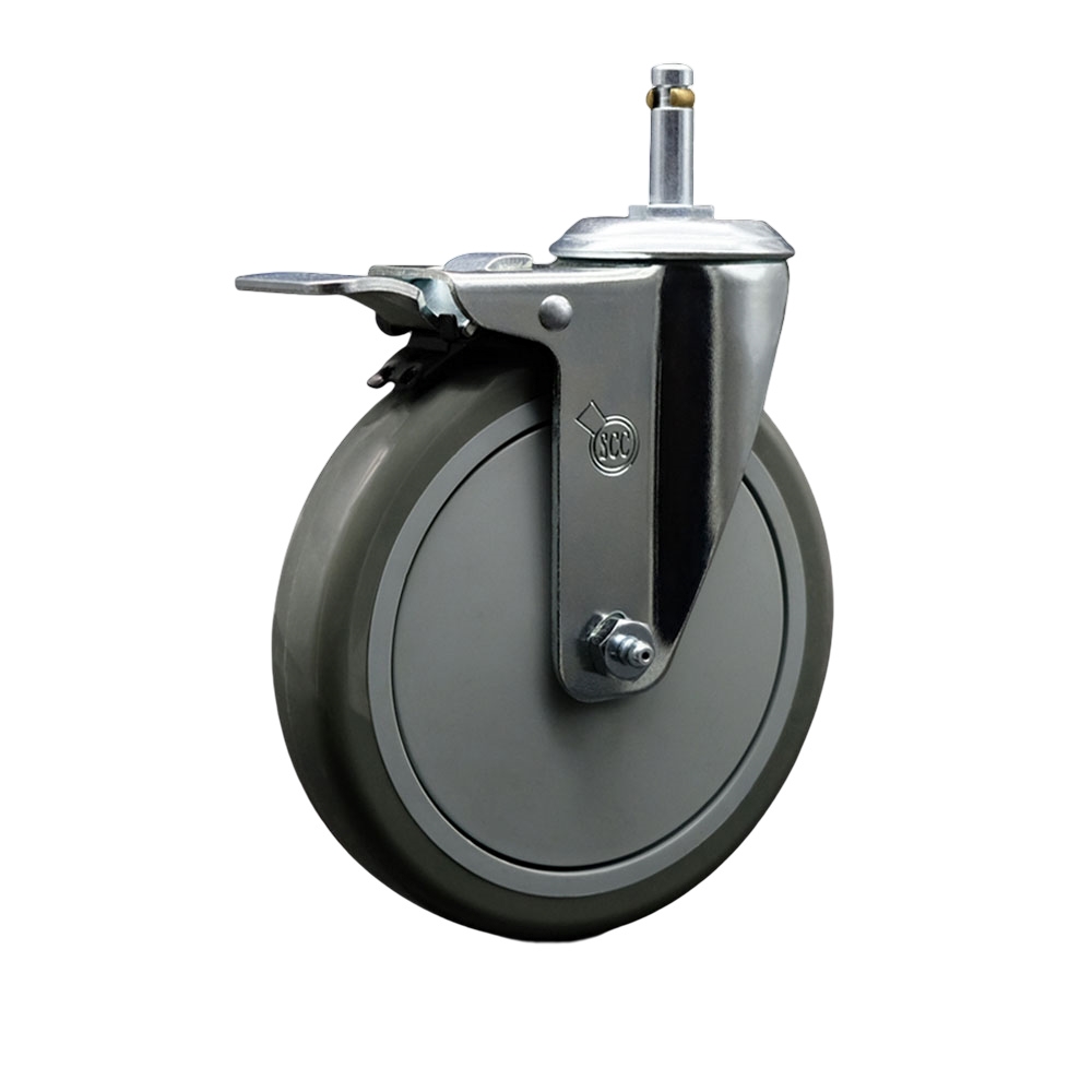 Polyurethane Swivel Grip Ring Stem Caster w/6" x 1.25"  Gray Wheel and 7/16" Stem & Total Locking Brake - 350 lbs Capacity/Caster - Service Caster Brand — photo 1