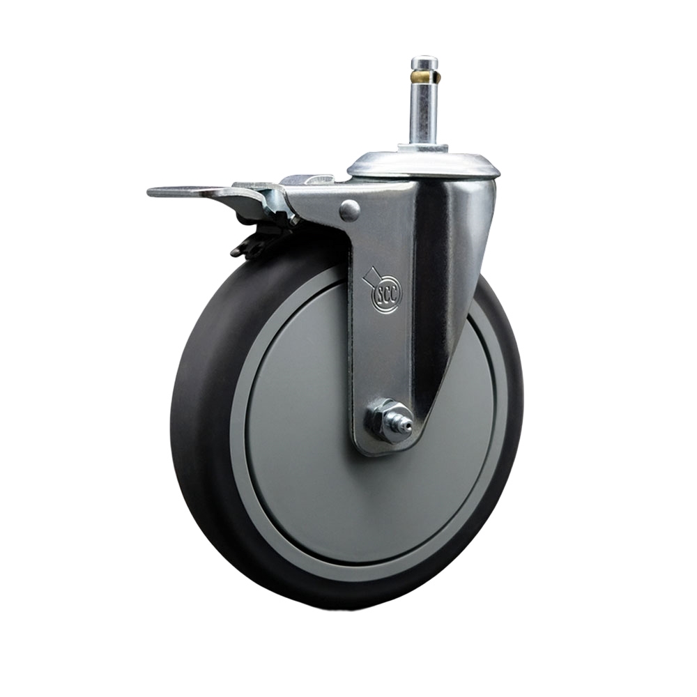 Thermoplastic Rubber Swivel Grip Ring Stem Caster - 6" x 1.25" Gray Wheel and 7/16" Stem & Total Locking Brake - 300 lbs Capacity/Caster - Service Caster Brand — photo 1