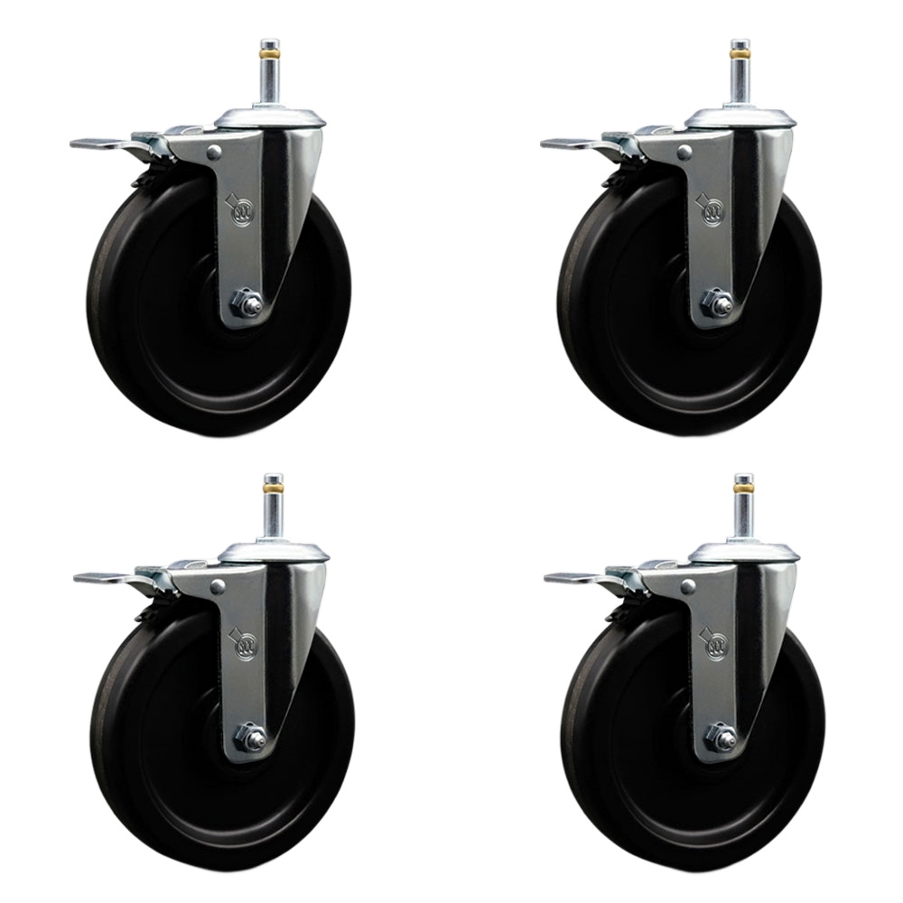 Phenolic Swivel Grip Ring Stem Caster Set of 4 w/6" x 1.5" Black Wheels and 7/16" Stems - Includes 4 with Total Lock Brakes - 1200 lbs Total Capacity - Service Caster Brand — photo 1