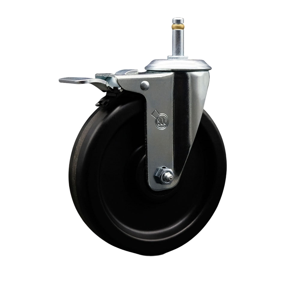 Phenolic Swivel Grip Ring Stem Caster - 6" x 1.5" Black Wheel and 7/16" Stem & Total Locking Brake - 300 lbs Capacity/Caster - Service Caster Brand — photo 1