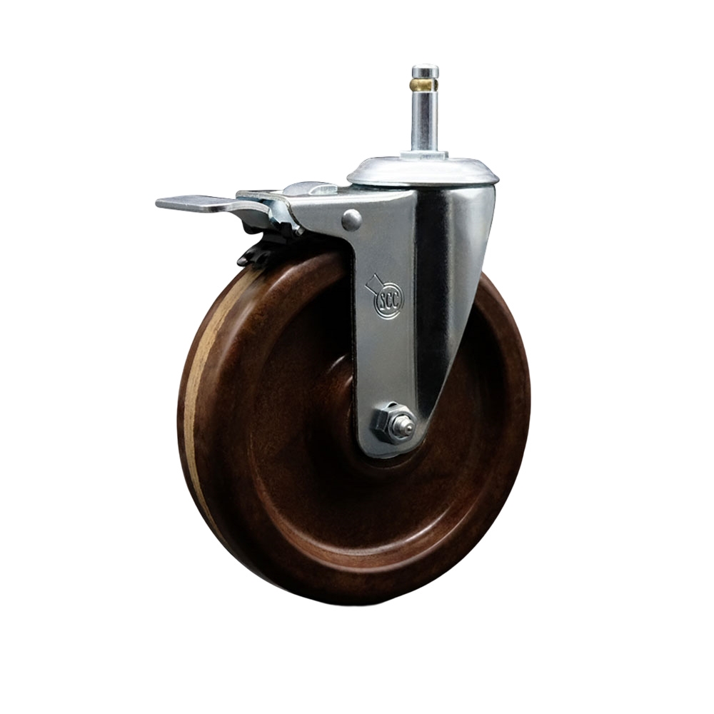 High Temperature Phenolic Swivel Grip Ring Stem Caster - 6" x 1.5" Brown Wheel and 7/16" Stem & Total Locking Brake - 300 lbs Capacity/Caster - Service Caster Brand — photo 1