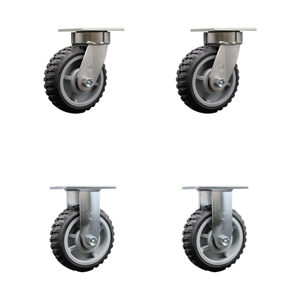 Heavy Duty Kingpinless Swivel Caster Set of 4 with 6 Inch MudderTuffer Thermoplastic Rubber Wheels and Ball Bearings - Includes 2 Swivel and 2 Rigid - 2,400 lbs. Total Capacity - Service Caster Brand — photo 1