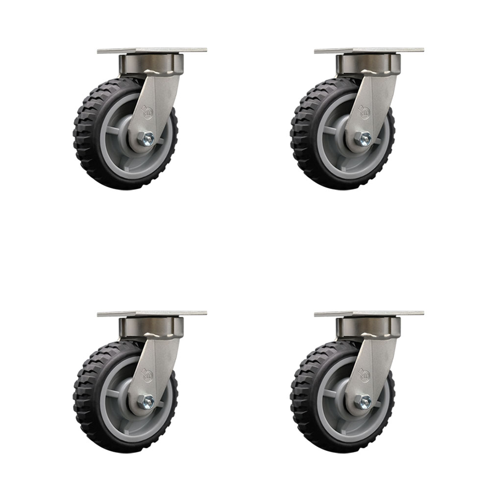 Heavy Duty Kingpinless Swivel Caster Set of 4 with 6 Inch MudderTuffer Thermoplastic Rubber Wheels and Ball Bearings - Includes 4 Swivel - 2,400 lbs. Total Capacity - Service Caster Brand — photo 1