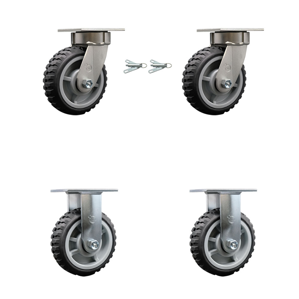 Heavy Duty Kingpinless Swivel Caster Set of 4 with 6 Inch MudderTuffer Thermoplastic Rubber Wheels and Ball Bearings - Includes 2 Swivel with Bolt on Swivel Locks and 2 Rigid - Service Caster Brand — photo 1