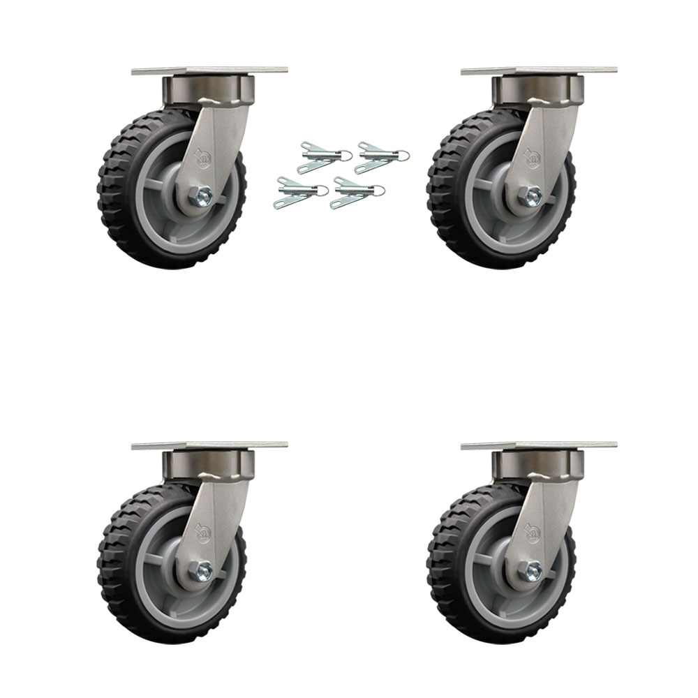 Heavy Duty Kingpinless Swivel Caster Set of 4 with 6 Inch MudderTuffer Thermoplastic Rubber Wheels and Ball Bearings-Includes 4 Swivel with Swivel Locks-2,400lbs. Total Capacity - Service Caster Brand — photo 1