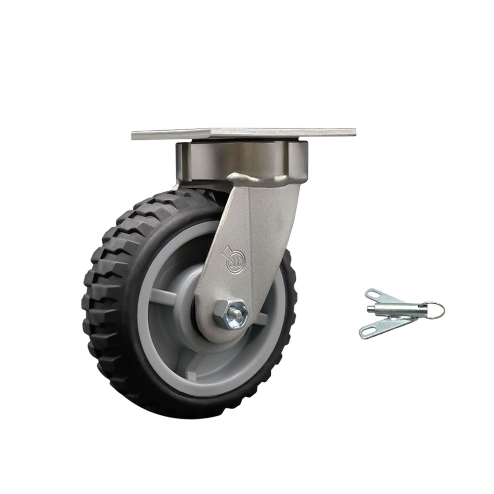 Heavy Duty Kingpinless Swivel Top Plate Caster with Bolt on Swivel Lock and 6 Inch MudderTuffer Thermoplastic Rubber Wheel with Ball Bearings - 600 lbs. Capacity/Caster - Service Caster Brand — photo 1