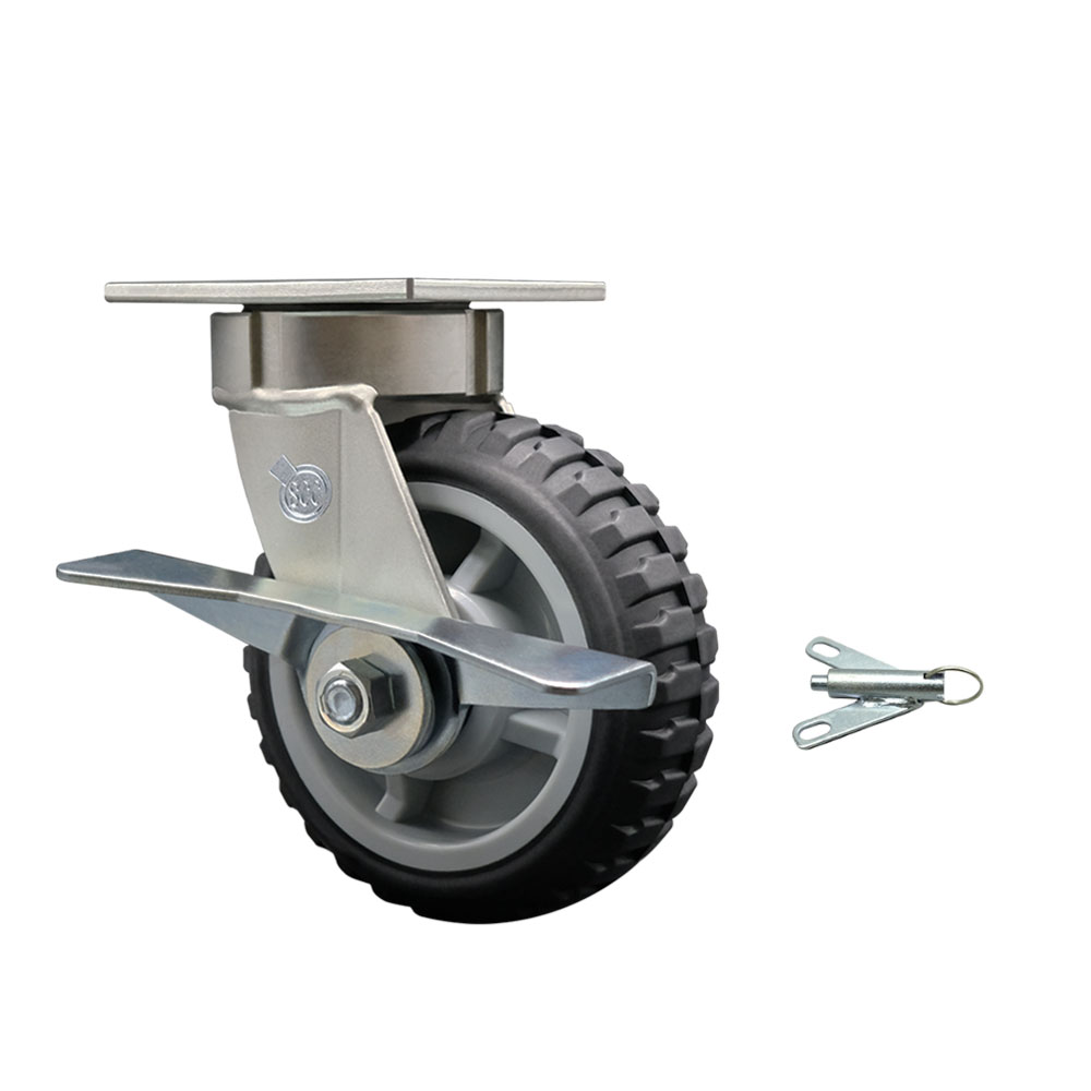 Heavy Duty Kingpinless Swivel Top Plate Caster with Side Lock Brake and Swivel Lock and 6 Inch MudderTuffer Thermoplastic Rubber Wheel with Ball Bearings-600lbs. Capacity/Caster - Service Caster Brand — photo 1