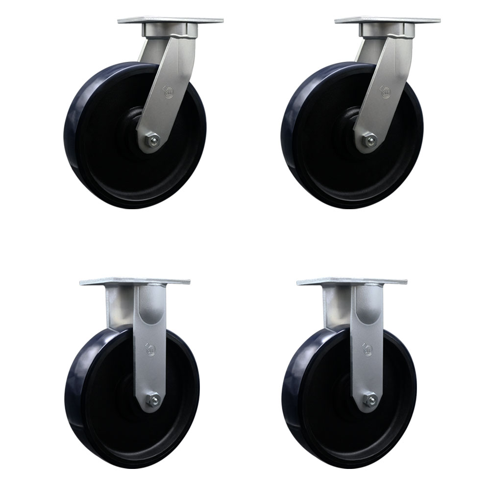12 Inch Swivel Top Plate Caster Set Extra Heavy Duty Casters with Blue Poly on Cast Iron Wheels-Include 2 Swivel and 2 Rigid-Casters Set of 4 Heavy Duty-14,000lbs. Total Capacity-Service Caster Brand — photo 1