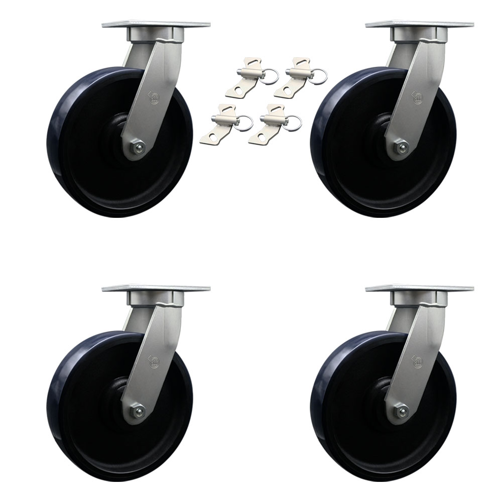 12 Inch Swivel Top Plate Caster Set Extra Heavy Duty Casters with Blue Polyurethane on Cast Iron Wheels - Includes 4 Swivel with Bolt on Swivel Locks-Casters Set of 4 Heavy Duty- Service Caster Brand — photo 1