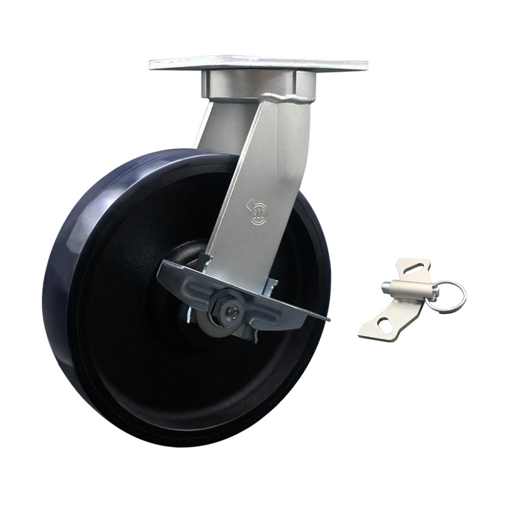 12 Inch Swivel Top Plate Extra Heavy Duty Caster with Blue Polyurethane on Cast Iron Wheel and Brake and Bolt on Swivel Lock - Heavy Duty Caster Wheel-3,500 lbs. Capacity/Caster- Service Caster Brand — photo 1