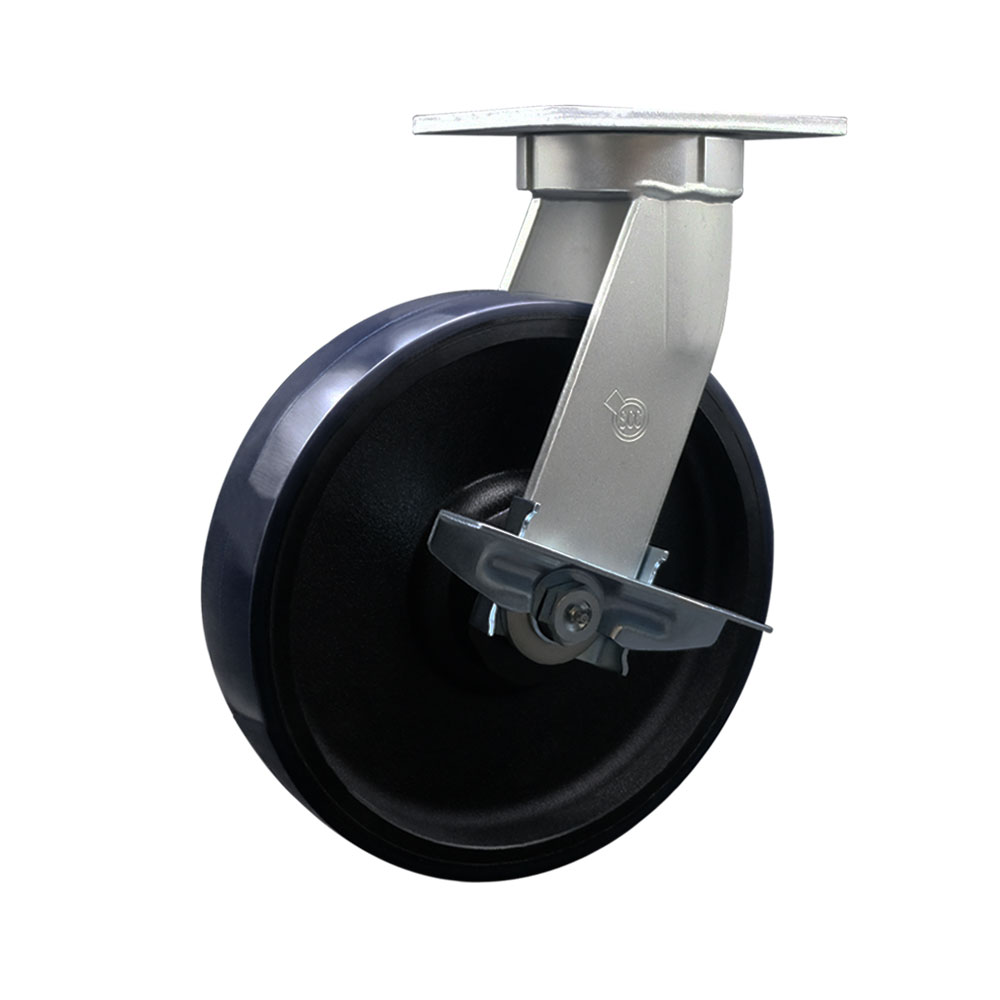 12 Inch Swivel Top Plate Extra Heavy Duty Caster with Blue Poly on Cast Iron Wheel and Side Lock Brake- Heavy Duty Caster Wheel - Industrial Caster - 3,500 lbs. Capacity/Caster - Service Caster Brand — photo 1