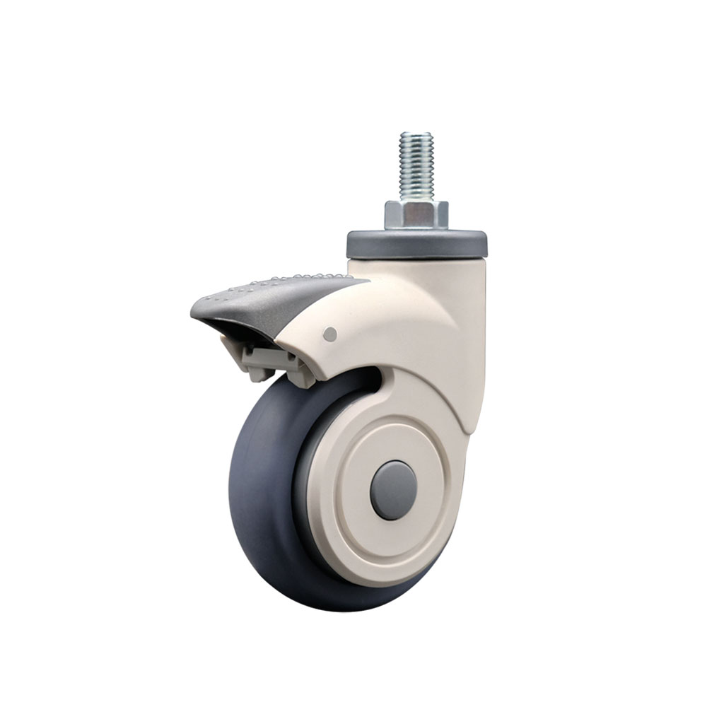 3 Inch Swivel Caster Wheels for IV Pole Bases and More - Nylon Hooded Thermoplastic Rubber Wheel with 10MM - 1.5 TPI x 3/4 Inch Threaded Stem and Brake - 110 lbs. Capacity Per - Service Caster Brand — photo 1