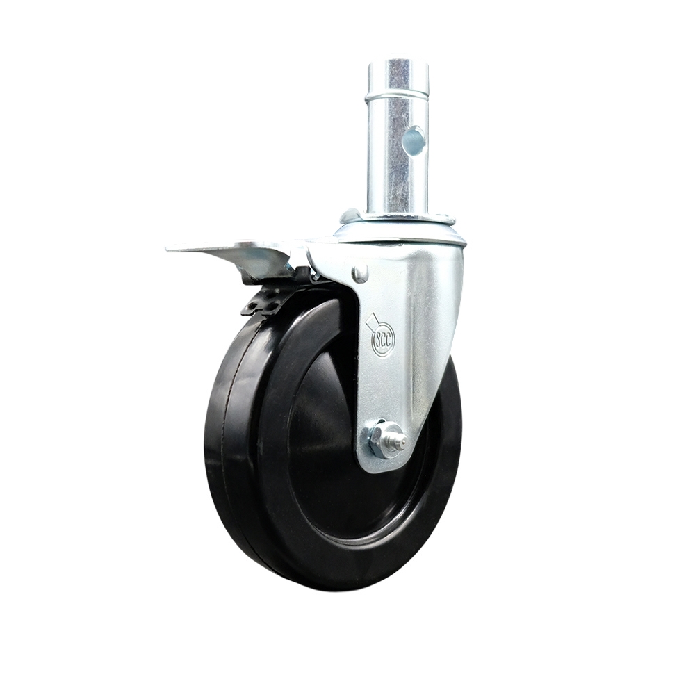 5 Inch Swivel Scaffolding Wheel Caster – Black Hard Rubber Wheel – 1-3/64 Inch x 2-3/4 Inch Grip Ring Stem – 300 lbs. Capacity Per Caster – Total Lock Brake – Service Caster Brand — photo 1