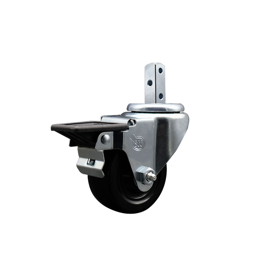 Swivel Square Stem Caster w/3” x 1.25” Black Hard Rubber Wheel – 3/4” x 2” Square Stem with (3) 17/64” Diameter Mounting Holes & Posi Lock Brakes – 275 lbs. Capacity/Caster – Service Caster Brand — photo 1