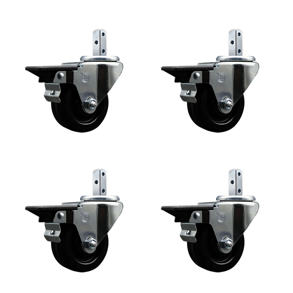 Swivel Square Stem Caster Set 4 w/3” x 1.25” Black Phenolic Wheel - 3/4” x 2” Square Stem with (3) 17/64” Diameter Mounting Holes-Includes 4 Posi Lock Brakes-1200lbs. Cpty/Caster- Service Caster Brand — photo 1
