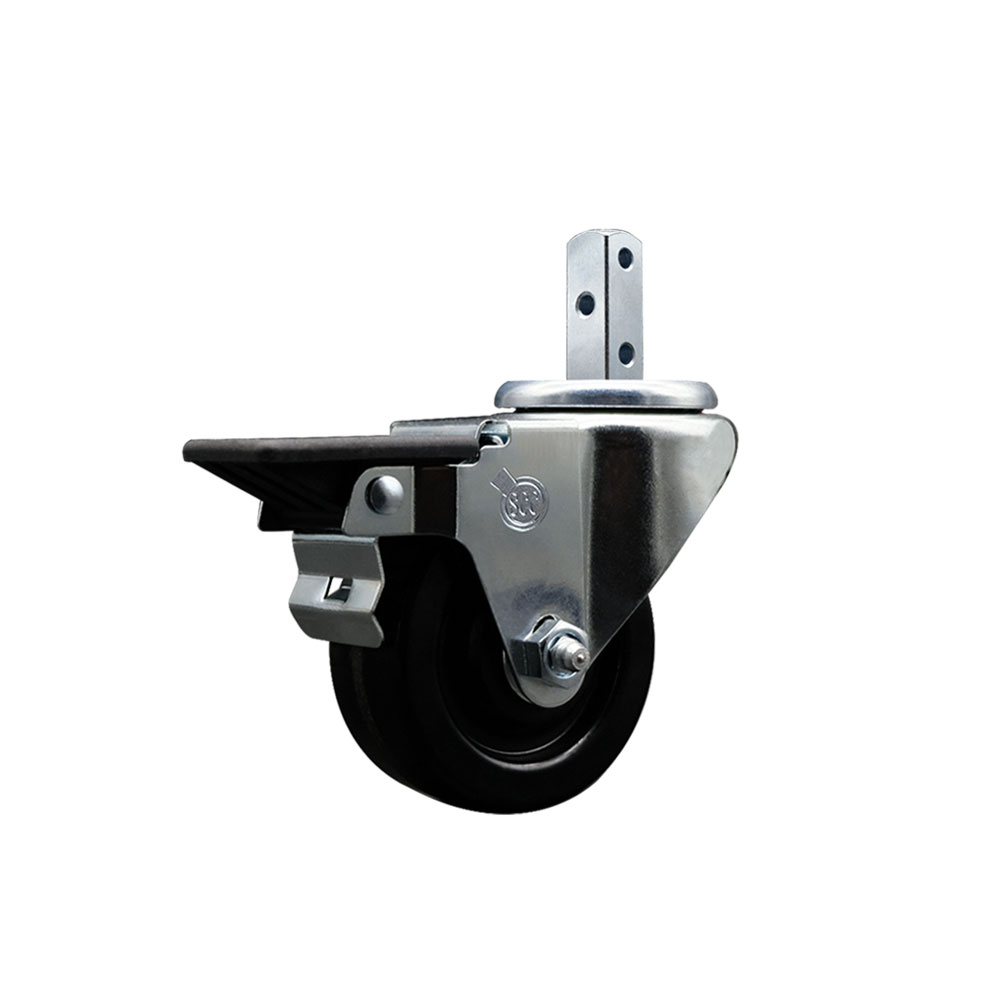 Swivel Square Stem Caster w/3” x 1.25” Black Phenolic Wheel – 3/4” x 2” Square Stem with (3) 17/64” Diameter Mounting Holes & Posi Lock Brakes – 300 lbs. Capacity/Caster – Service Caster Brand — photo 1