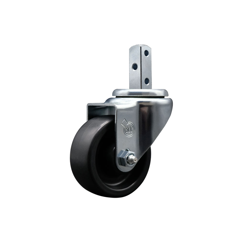 Polyolefin Swivel Square Stem Caster Wheel with 3 Inch Black Wheel – 7/8” x 2” Square Stem with (3) 17/64” Diameter Mounting Holes – 300 lbs. Capacity/Caster – Service Caster Brand — photo 1