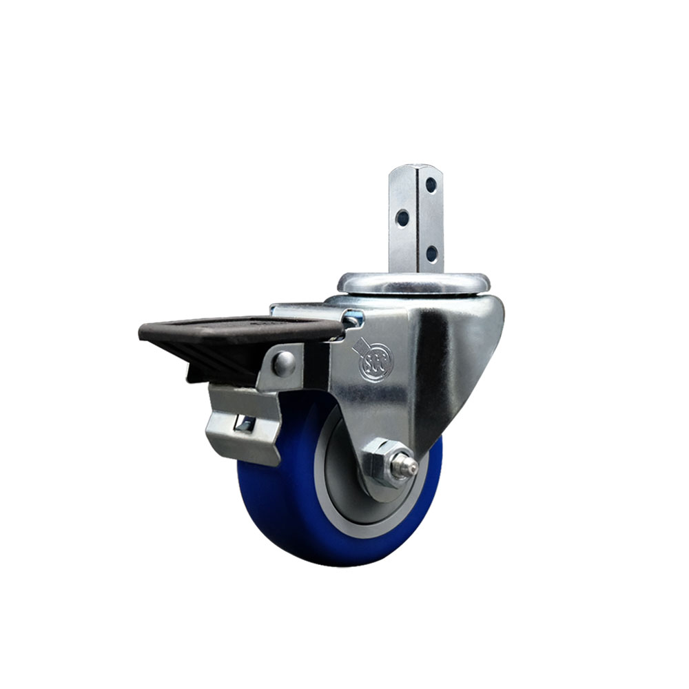 Swivel Square Stem Caster w/3” x 1.25” Blue Polyurethane Wheel – 3/4” x 2” Square Stem with (3) 17/64” Diameter Mounting Holes & Posi Lock Brakes – 300 lbs. Capacity/Caster – Service Caster Brand — photo 1