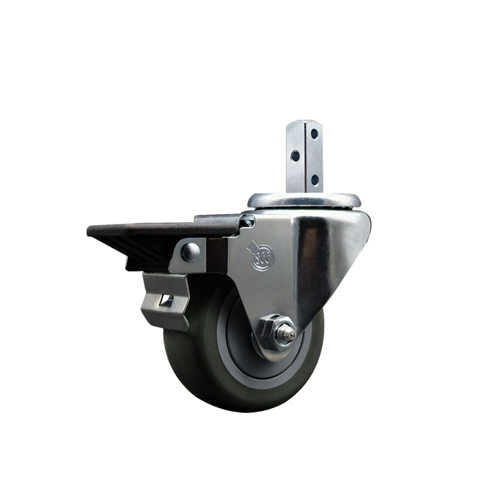 Swivel Square Stem Caster w/3” x 1.25” Gray Polyurethane Wheel – 3/4” x 2” Square Stem with (3) 17/64” Diameter Mounting Holes & Posi Lock Brakes – 300 lbs. Capacity/Caster – Service Caster Brand — photo 1
