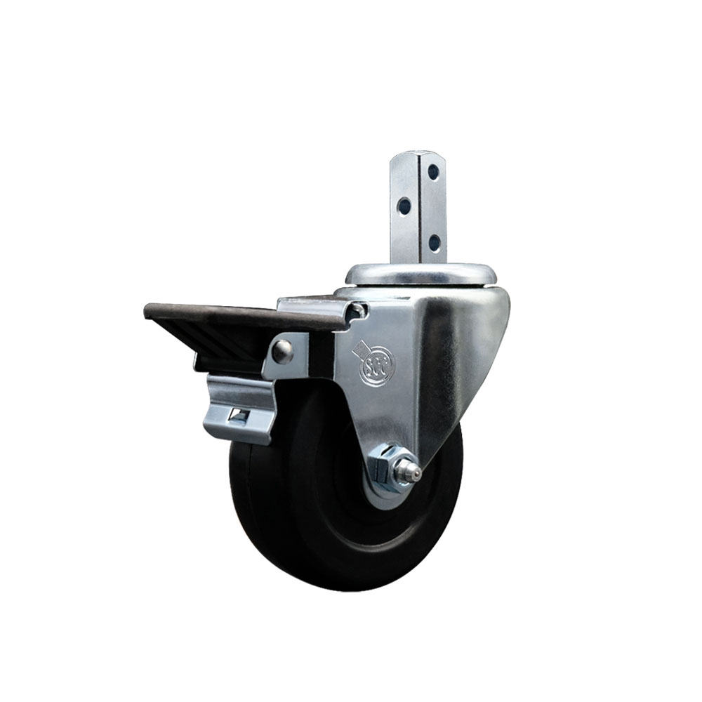 Swivel Square Stem Caster w/3.5” x 1.25” Black Hard Rubber Wheel – 3/4” x 2” Square Stem with (3) 17/64” Diameter Mounting Holes & Posi Lock Brakes – 285 lbs. Capacity/Caster – Service Caster Brand — photo 1