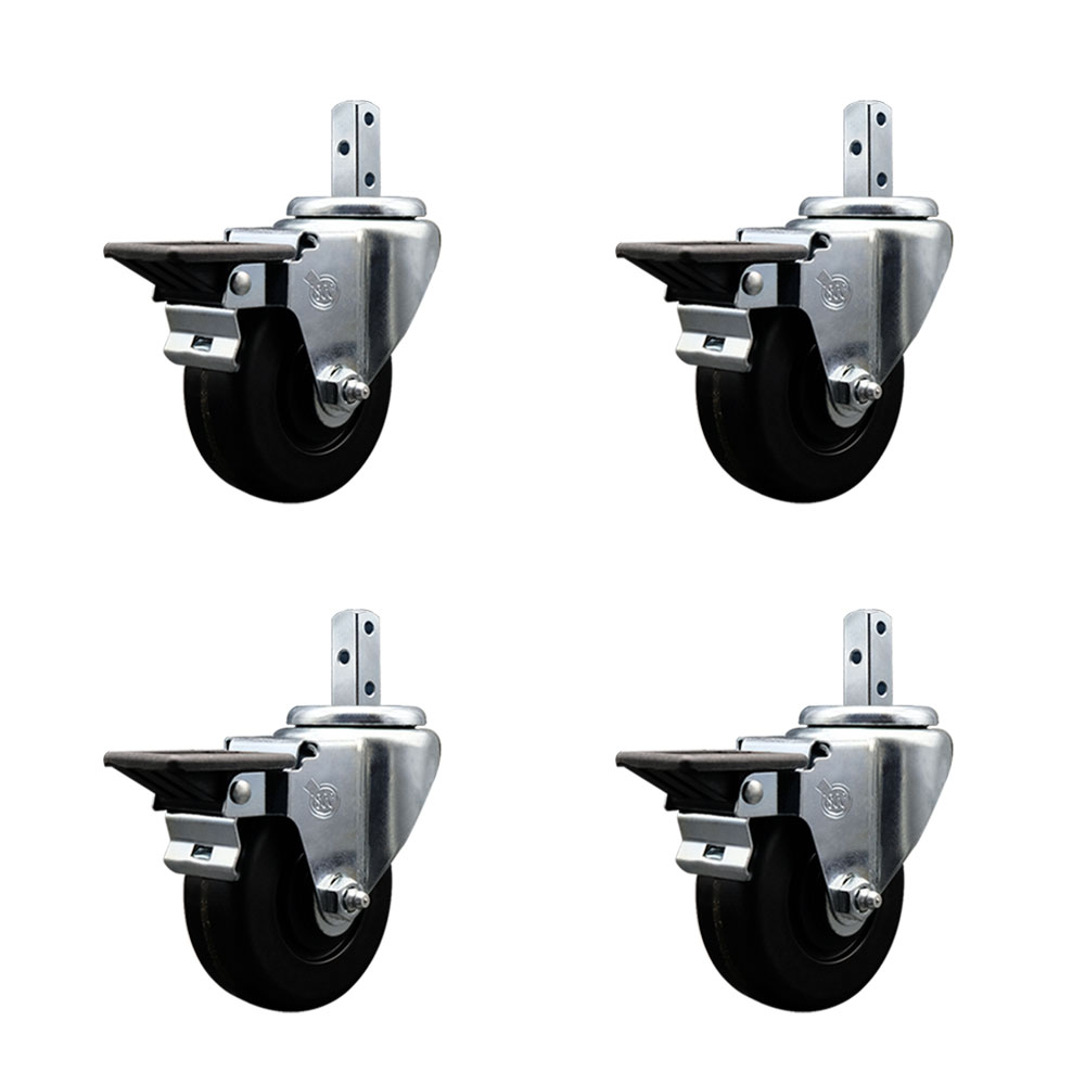 Swivel Square Stem Caster Set 4 w/3.5” x 1.25” Black Phenolic Wheel-7/8” x 2” Square Stem with (3) 17/64” Diameter Mounting Holes-Includes 4 Posi Lock Brakes-1200lbs. Cpty/Caster- Service Caster Brand — photo 1