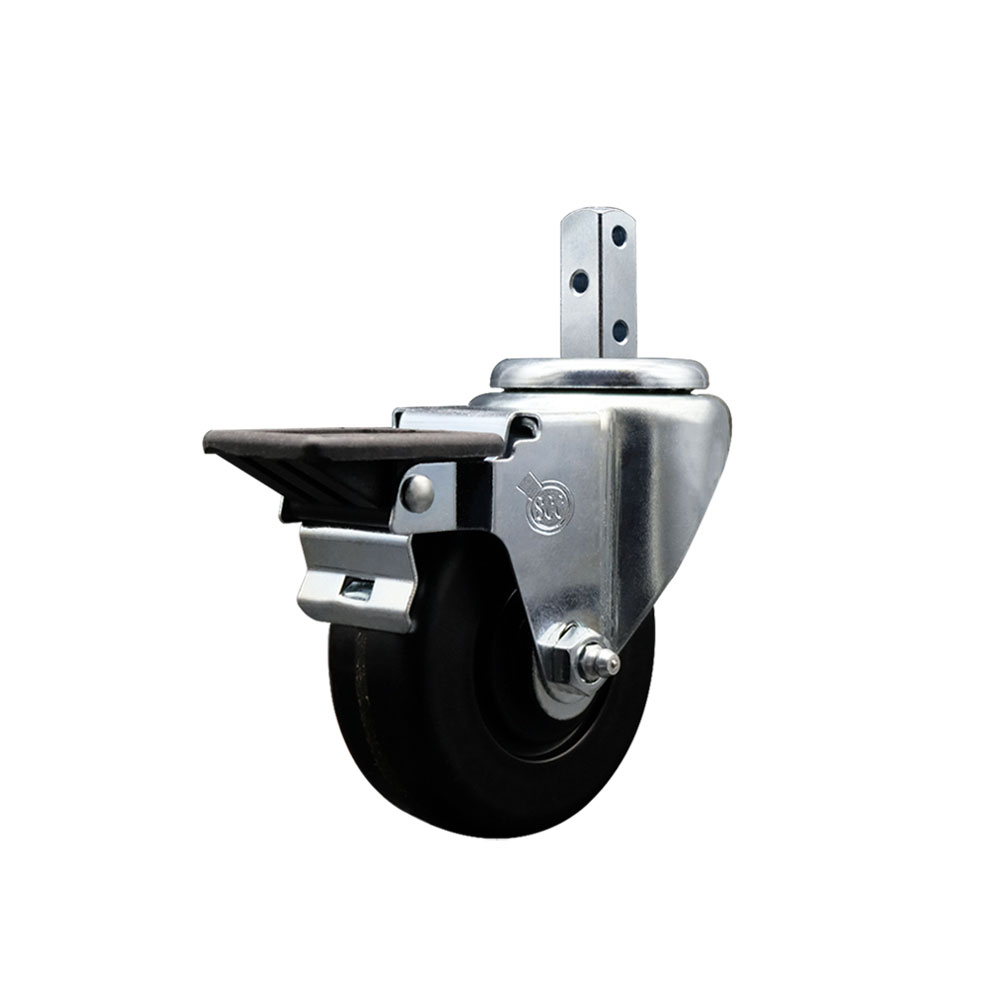 Swivel Square Stem Caster w/3.5” x 1.25” Black Phenolic Wheel – 7/8” x 2” Square Stem with (3) 17/64” Diameter Mounting Holes & Posi Lock Brakes – 300 lbs. Capacity/Caster – Service Caster Brand — photo 1