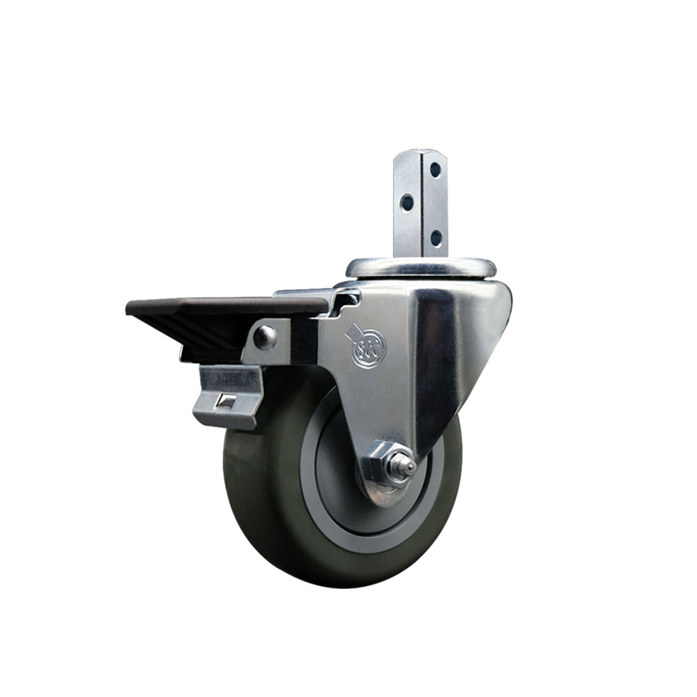 Swivel Square Stem Caster w/3.5” x 1.25” Gray Polyurethane Wheel – 7/8” x 2” Square Stem with (3) 17/64” Diameter Mounting Holes & Posi Lock Brakes – 300 lbs. Capacity/Caster – Service Caster Brand — photo 1