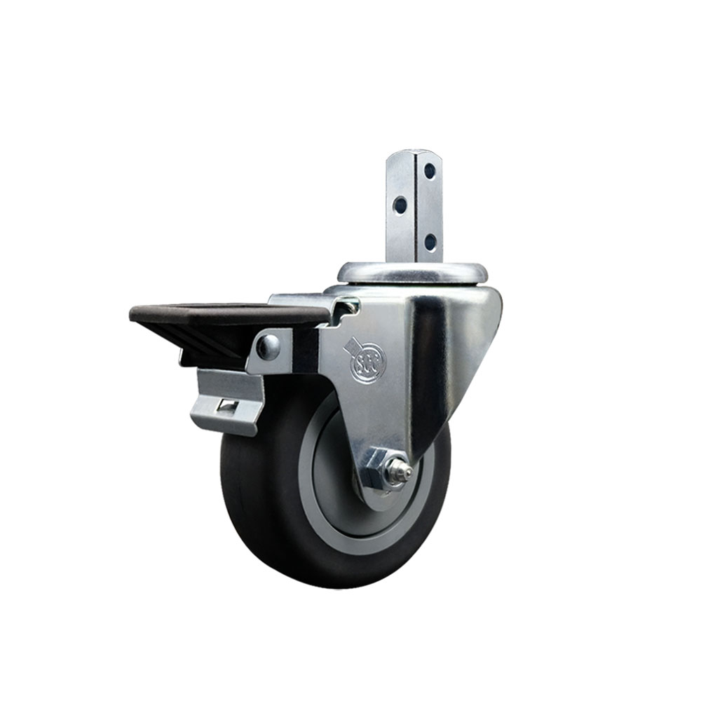 Swivel Square Stem Caster w/3.5” x 1.25” Gray Thermoplastic Rubber Wheel – 7/8” x 2” Square Stem with (3) 17/64” Diameter Mounting Holes & Posi Lock Brake–230lbs. Capacity/Caster– Service Caster Brand — photo 1