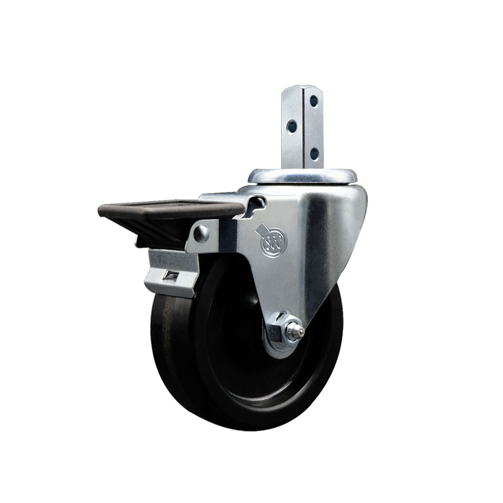 Swivel Square Stem Caster w/4” x 1.25” Black Phenolic Wheel – 3/4” x 2” Square Stem with (3) 17/64” Diameter Mounting Holes & Posi Lock Brakes – 300 lbs. Capacity/Caster – Service Caster Brand — photo 1