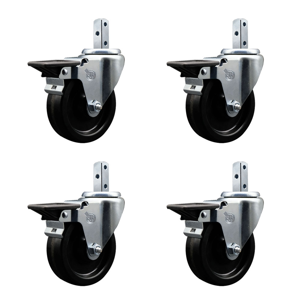 Swivel Square Stem Caster Set 4 w/4” x 1.25” Black Phenolic Wheel - 7/8” x 2” Square Stem with (3) 17/64” Diameter Mounting Holes-Includes 4 Posi Lock Brakes-1200lbs. Cpty/Caster- Service Caster Brand — photo 1