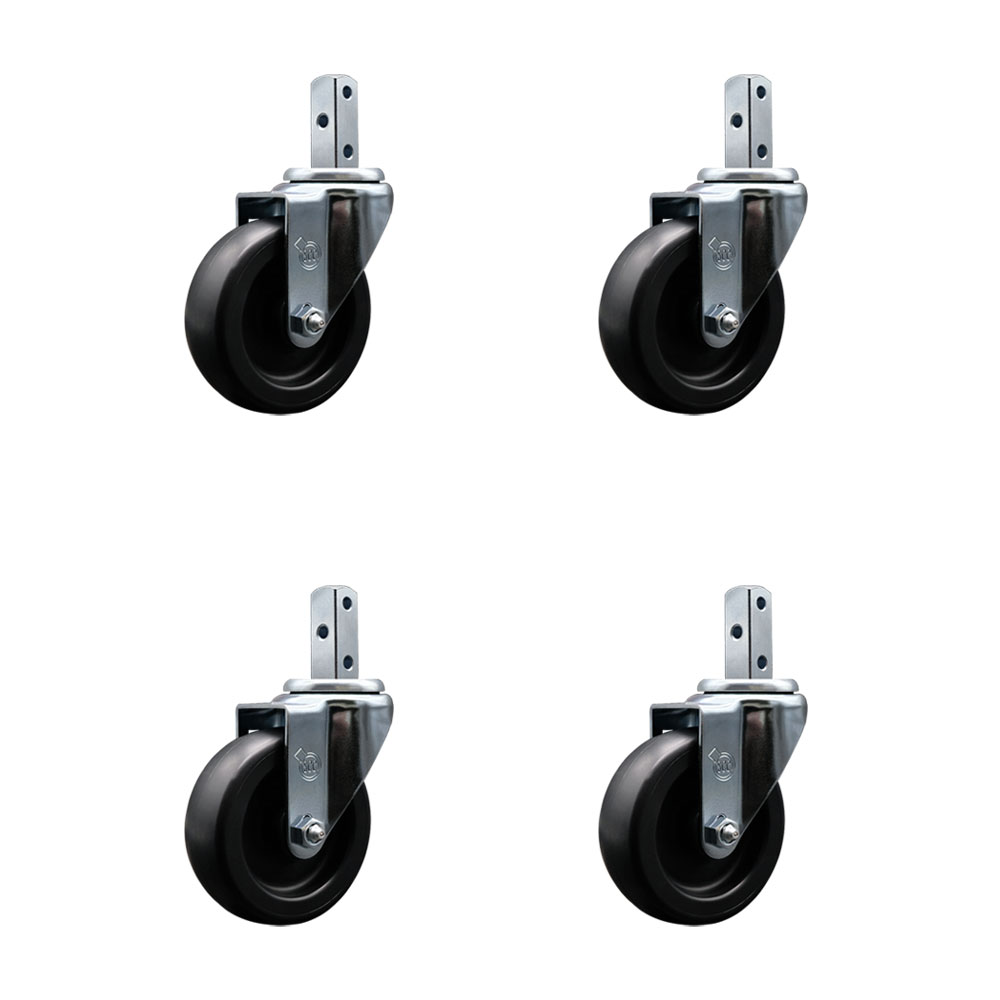Polyolefin Swivel Square Stem Caster Wheels Set 4 with 4 Inch Black Wheels - 3/4” x 2” Square Stem with (3) 17/64” Diameter Mounting Holes -Includes 4 Swivel-1400 lbs. Cpty/Caster-Service Caster Brand — photo 1