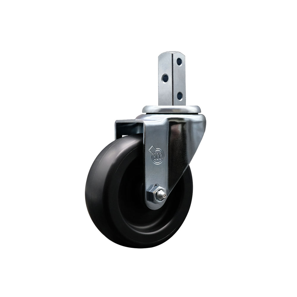 Polyolefin Swivel Square Stem Caster Wheel with 4 Inch Black Wheel – 3/4” x 2” Square Stem with (3) 17/64” Diameter Mounting Holes – 350 lbs. Capacity/Caster – Service Caster Brand — photo 1