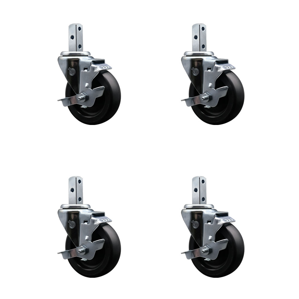 Polyolefin Swivel Square Stem Caster Wheels Set 4 with 4 Inch Wheels-3/4” x 2” Square Stem with (3) 17/64” Diameter Mounting Holes-Includes 4 Top Lock Brakes- 1400lbs. Cpty/Caster-Service Caster Brand — photo 1